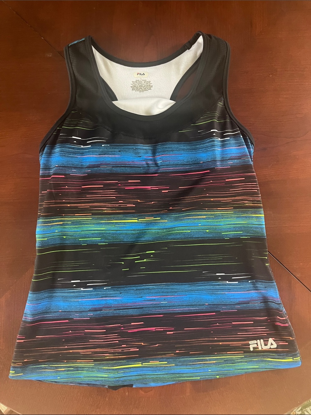 FILA Black Tank Top with Blue, Green & Pink Stripes